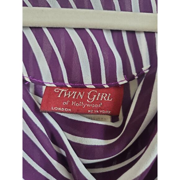 Vintage 70s Twin Girl of Hollywood Striped Cheetah Fun Purple Midi Dress, Medium - Picture 2 of 16